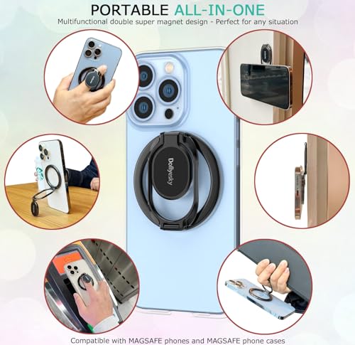 Magnetic Phone Ring Holder, Double Adjustable Gym Finger Ring Grip and Stand, Removable Phone Grip, for iPhone, iPad and Smartphones, Compatible with Magnetic Car Mount (Natural Titanium)