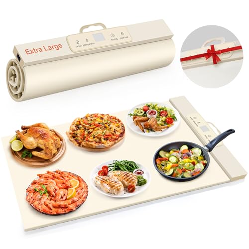 Fokzucyo Food Warming Mat,Full Surface Heat Electric Warming Tray,5 Temp-Settings Warming Mat for Food,Portable Silicone Food Warmer Mat with Handle,Food Warming Mat for Buffet,Parties,Gatherings