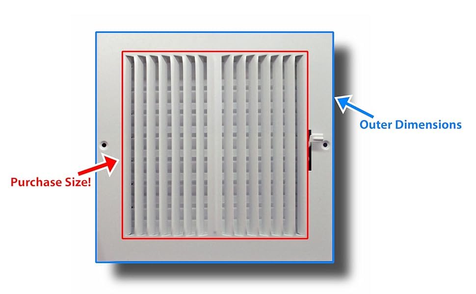 8"w X 8"h 4-Way AIR SUPPLY GRILLE - VENT COVER & DIFFUSER - Flat Stamped Face - White [Outer Dimensions: 9.75"w X 9.75"h]