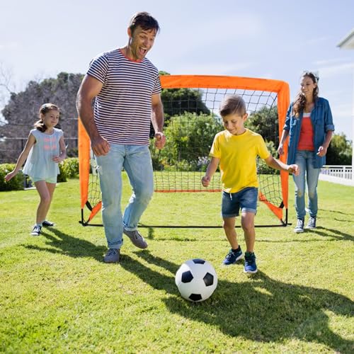 Amoise 4x3FT Portable Soccer Goal 2 Pack, Kids Soccer Goals for Backyard Set, Training Equipment with Soccer Ball, Agility Ladder, Cones Pop Up Portable Soccer for Kids Youth Training Goals(Orange)