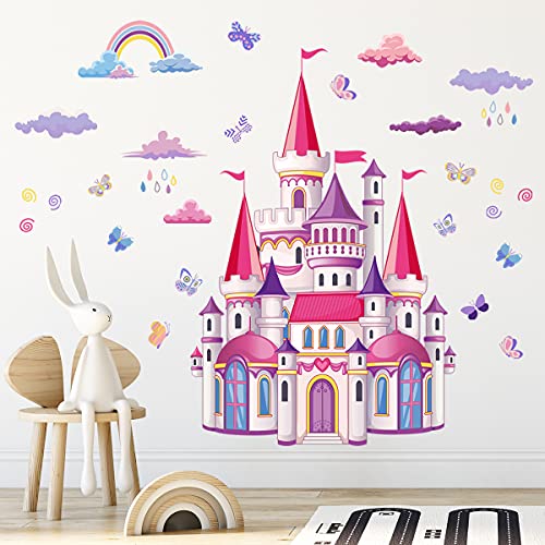 Rainbow Cloud Fairy Tale Princess Castle Wall Stickers for Kids Room Home Decor Girls Princess Bedroom Art Decorative Stickers (CB0002)