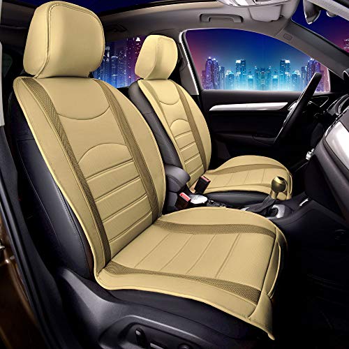 FH Group Front Set Faux Leather Car Seat Cushions for Low Back Seat, Universal Fit, Airbag Compatible Seat Cover for SUV, Sedan, Beige Tan