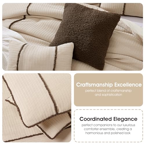 Stratford Park 7 Piece Beige Comforter Set, Queen Size Corduroy Peicework Bedding, All Season Bedding Set, Bed Skirt, Pillows & Shams