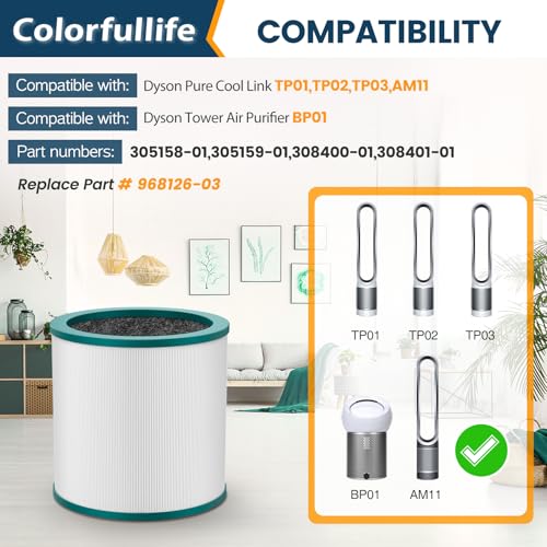 TP01 Air Purifier Filter Replacement for Dyson Tower Purifier Pure Cool Link TP02, TP03, AM11, BP01 Models, Compare to Part 968126-03