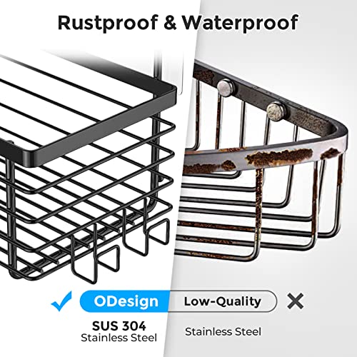 ODesign Shower Caddy 3 Pack-Shower Bathroom Shelves Rack,Rustproof Wall Mounted SUS304 Stainless Steel-No Drilling,Adhesive Shower Shelf Suction Cup Shower Basket Organizer-Black