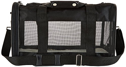 Amazon Basics Soft-Sided Mesh Pet Travel Carrier for Dog, Cat, Medium, 16.5" L x 9.4" W x 9.8" H, Black