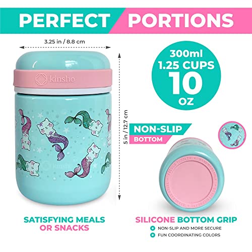 Thermal Food Jar, Insulated Lunch Bag and Stainless Steel Utensil Set. Container for Toddlers, Kids Hot Lunches, Soup. Wide Mouth, Leakproof Easy Grip, Thermal Vacuum Seal 10 oz 300 ML, Blue Monster