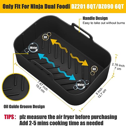 10QT Air Fryer Silicone Liners for Ninja DZ401/DZ550/SL401/SL451/DZ302,MMH 2Pcs Rectangular Airfryer Silicone Pot Reusable Replacement Baking Basket | Non-stick | Easy Cleaning | Food Safe | Black