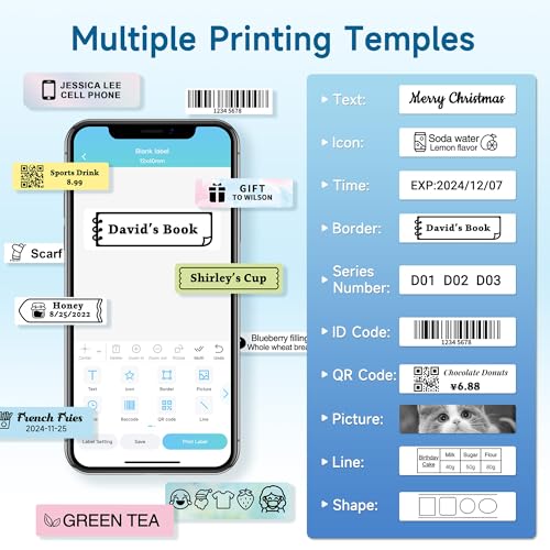 Label Makers, Label Maker Machine with Tape, Portable Bluetooth Label Printer with Little Space, Inkless Thermal Label Maker for Family School, Mini Label Maker with Multiple Personalized Templates