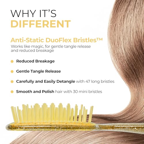 FHI Heat UNbrush Detangling Brush for Pain-Free Brushing on All Wet or Dry Hair Types — Durable DuoFlex Anti-Static Bristles, Lightweight Handle, Vented Hair Brush, Amber Yellow