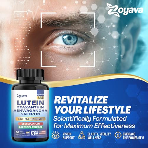 Lutein and Zeaxanthin Supplements 8000 MG Eye Vitamins with Saffron for Eye Health Supplements for Adults, Infused with Glucomannan, Ashwagandha, and Green Tea Extract Vision and Eyes Support