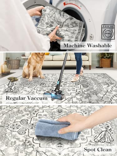 Lahome Bohemian Floral Medallion Area Rug - 4x6 Hot Pink Entryway Rug Soft Laundry Room Mat, Non-Slip Machine Washable Nursery Accent Carpet for Dorm Department Kitchen Office, Fuchsia/Multi