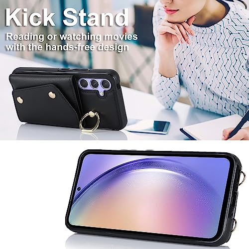 Asuwish Phone Case for Samsung Galaxy A54 5G Wallet Cover with Screen Protector and Ring Stand Credit Card Holder Slot Crossbody Strap Lanyard Leather Cell A 54 54A SM A546U 2023 Women Girls Men Brown