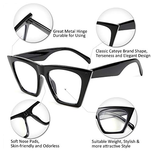 FEISEDY Square Cat Eye Reading Glasses Women Fashion Small Cateye Blue Light Blocking Reader Anti Glare Digital Eyestrain B2604 black 1.00x