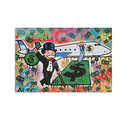 FEF Monopolysairplanefunny Cartoonand Money Poster Decorative Painting Canvas Wall Art Room Posters Office Decorations 08x12inch(20x30cm)