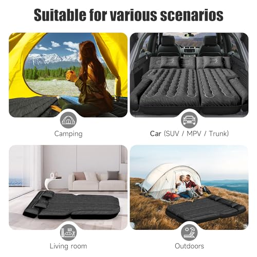 DikaSun Inflatable SUV Air Mattress Bed Car Mattress for SUV, Double-Sided Flocking Travel Camping Bed Car Air Mattress, Car Sleeping Mattress Bed for Universal SUV with Car Air Pump 2 Pillows