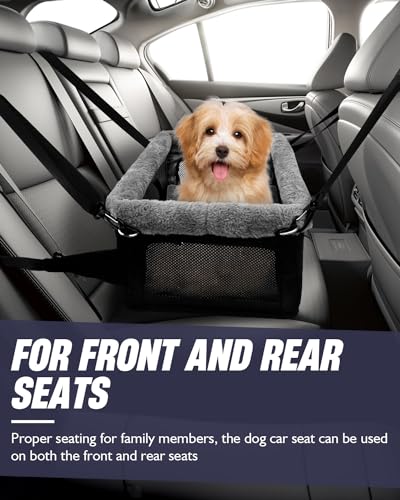 Dog Car Seat for Small Dogs, Detachable and Washable Dog Car seats Small Under 20lb, Upgraded Console Dog Booster Seat with Metal Frame, Pet Car Seat with Storage Pockets and Safety Leash