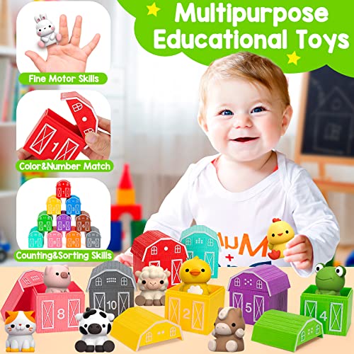 KMUYSL Learning Toys for 1,2,3 Year Old, 20 Pcs Animals Toy, Counting Skill, Color Matching, Fine Motor Game, Christmas Birthday Easter Educational Gift for Baby Toddler Boys Girls Age 12-18 Months