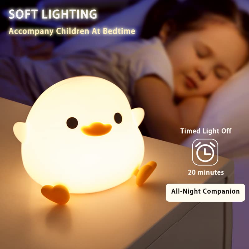 Crtivetoys Cute Duck Night Light, Animal Silicone Nursery Rechargeable Dimmable Table Lamp,Ducky Bedside Lamp with Touch Sensor for Bedrooms,LED Squishy Night Light Kawaii Room Desk Decors