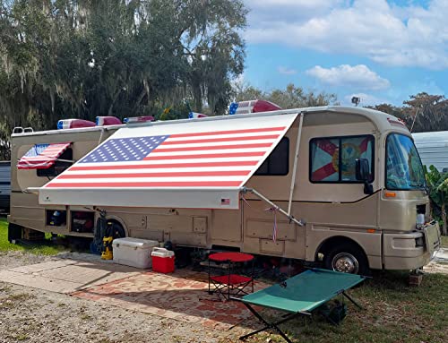 Tentproinc RV Awning Fabric Replacement 9'3''(Fit for 10' Awning) Camper Trailer Awning Fabric Super Heavy Vinyl Coated Polyester -USA Flag (Custom Look) Innovated 5 Year Weathering