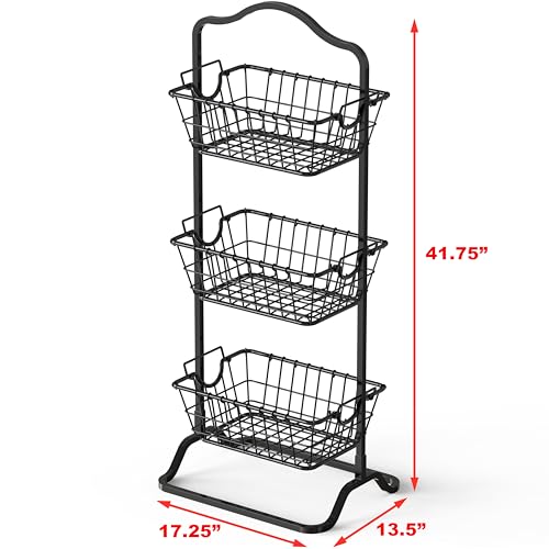 Simple Houseware 3-Tier Rigid Wire Market Fruit Basket Stand, Black