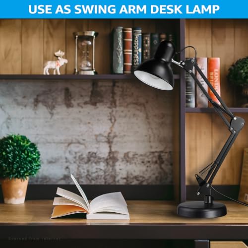 TORCHSTAR Metal Desk Lamp with Clamp, Swing Arm , Architect Adjustable Gooseneck Table Lamp, Clip Desk Lights for Home Office, Work, Study, Reading, E26 Base, Multi-Joint, Black