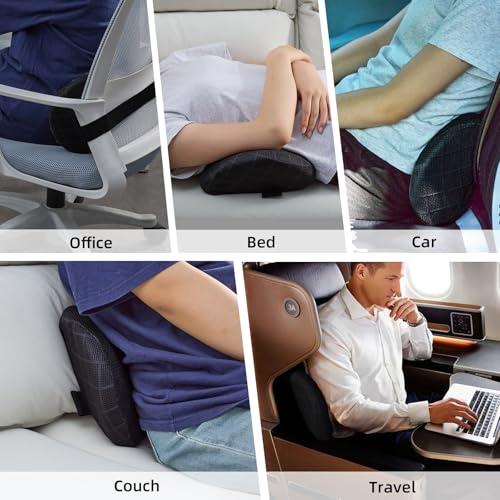 Lumbar Support Pillow for Office Chair and Car Seat, Lumbar Pillow with Adjustable Strap, Memory Foam Back Pillow for Lower Back Pain Relief, Back Support for Sitting, Resting, Driving, Traveling