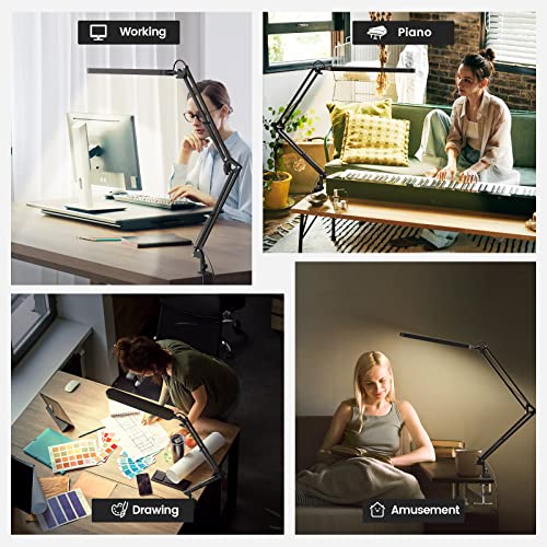 SKYLEO Desk Lamp - 31.5" Desk Light - 5 Color Modes X 11 Brightness Levels - Adjustable Swing Arm - Timmer & Memory Function - 12W Study Lamp - White