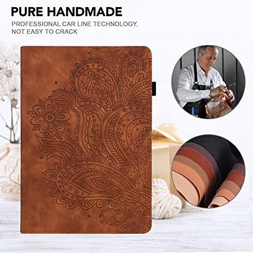 VODEFOX Case for Samsung Galaxy Tab S6 Lite,PU Leather Flip Flower Case with Card Solt Protective Cover for Samsung Galaxy Tab S6 Lite Tablet 10.4 inch 2024/2022 / 2020 - Brown