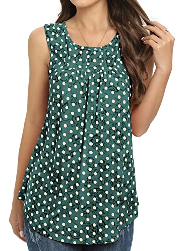 SUNNEGOO Women's Sleeveless Tank Tops Printed Pleated Loose fit Casual Sleeveless Blouse Shirt Flare Tunic Tank Tops for Women Summer