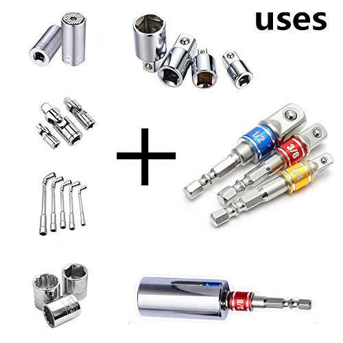 CIGOTU Tools Impact Socket Adapter Set 3pcs Joint Socket 1/4 3/8 1/2 In Hand Power Wrench Ratchet Drill Adapter/Extension Set Turns Power Drill Into High Speed Nut Driver (Black)