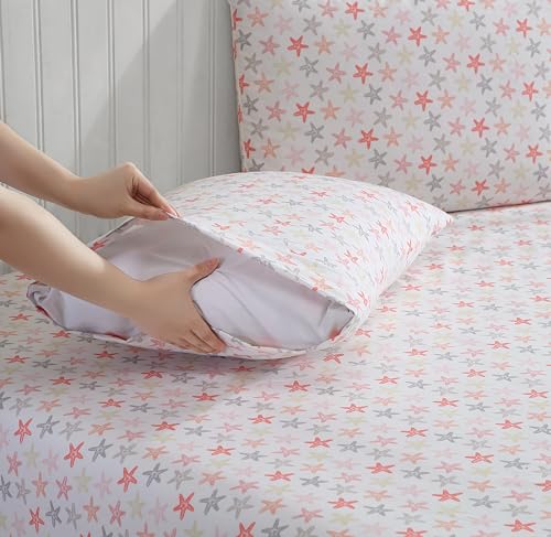 Beatrice Home Fashions Coastal Print Microfiber Sheet Set, Soft, Comfy, 12" Deep Pockets, Full, Shell Notes
