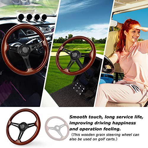 MOTAFAR Universal Racing/Golf Cart Steering Wheel, 13.8" 6 Bolts Wood Grain Racing Steering Wheel Classic Nostalgia Style with Horn Button Vintage(Frosted Silver)