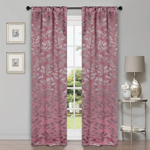 Superior Blackout Curtains, Room Darkening Window Accent for Bedroom, Sun Blocking, Thermal, Modern Bohemian Curtains, Leaves Collection, Set of 2 Panels, Rod Pocket - 42 in x 63 in, Sage