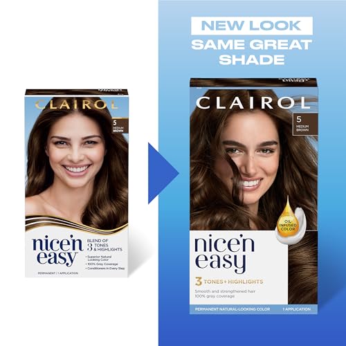 Clairol Nice'n Easy Permanent Hair Dye, 5 Medium Brown Hair Color, Pack of 3