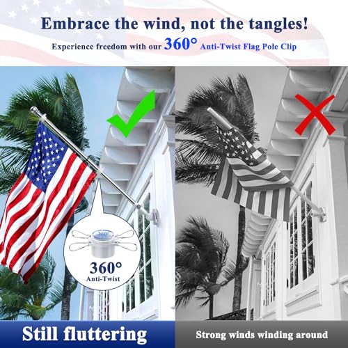 PHITRIC Flag Pole for Kit, 5FT Stainless Steel Flagpole for 3x5 American Flag, Weather Resistant 1" Flag Poles for Outside House, Tangle Free (Silver, Without Bracket)
