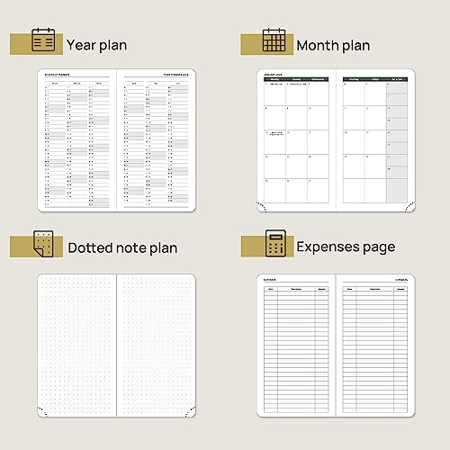 POPRUN Planner 2024-2025 Pocket Size (4'' x 6.25'') Academic Year Calendar (July 2024 - June 2025) 2024 Weekly Planner with Hourly Time Slots, Leather Soft Cover - Black