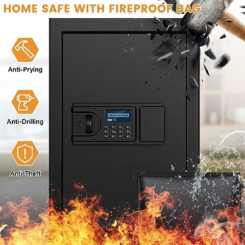 4.2 Cu ft Extra Large Safe Box Fireproof Waterproof, Security Home Safe with Fireproof Bag, LCD Digital Keypad Key Lock and Removable Shelf, Fire Document Safe for Money Medicines Jewelry Valuables