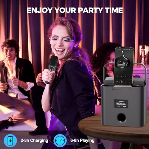 Verkstar Karaoke Machine, Portable Bluetooth Karaoke Speaker for Kids Adults, Unique Singing Machine with Two Wireless Microphones Storage Hole, Ideal Gifts for Girls Boys