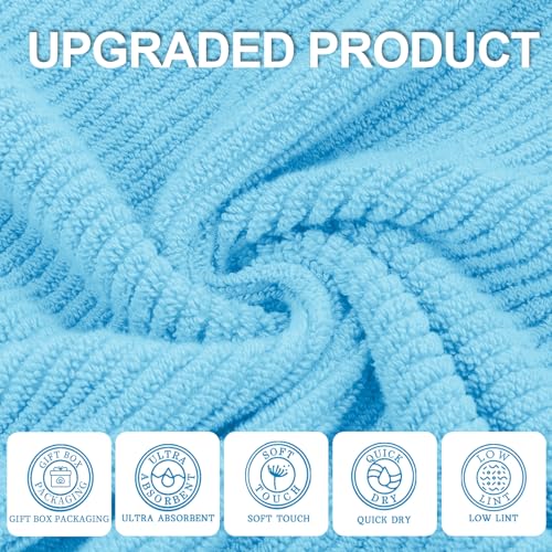 VOOVA & MOVAS Bathroom Towels - 100% Cotton | Quick Dry | Soft | Thick, 6 Piece Towel Set, 2 Large Bath 30"x56", 2 Hand 18"x28", 2 Washcloths 13"x13", Bathroom Essentials,Blue and White
