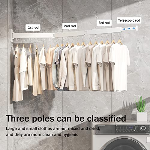 Clothes Drying Rack Wall Mounted,Drying Rack Clothing,Laundry Drying Rack Wall Mount,Collapsible Drying Racks for Laundry,Retractable,Foldable,Clothes Hanger Rack,Clothes Dryer Rack,White Color