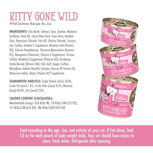 Weruva Cats in The Kitchen, Kitty Gone Wild with Wild Salmon Au Jus Cat Food, 6oz Can (Pack of 24)