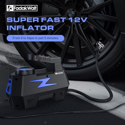 FADAKWALT Tire Inflator Portable Air Compressor, DC 12V Tire Air Pump with LED and 150PSI Digital Pressure Gauge, Portable Tire Inflator for Car Tires, Motorcycles, Bike, Ball (Yellow)