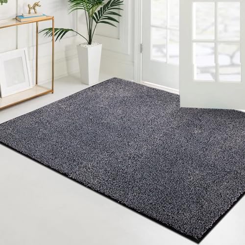 PURRUGS Easy Care Area Rug 4.5ft x 7ft, Non-Slip Washable Entryway Rug, Dog Door Mat, Pet Rug, Stain Resistant Accent Rug for Hallway, Living Room, Bedroom and Mudroom, Bluish Grey-Black