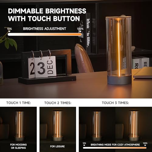 AUGE LIGHT Minimalist Desk Lamp Cordless Table Lamps LED Rechargeable Modern Nightstand Lights Dimmable with 3 Levels for Gaming, Home Office, Bedroom, Living Room, Kitchen, Bar, Restaurant