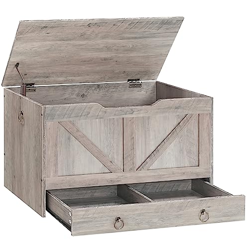 HOOBRO Storage Chest, 29.5" Toy Chest with Drawer, Wooden Storage Bench, Sturdy Entryway Bench Supports 220 lb, Shoe Bench, Safety Hinge, U-Shaped Opening, Easy Assembly, Greige BG71CW01