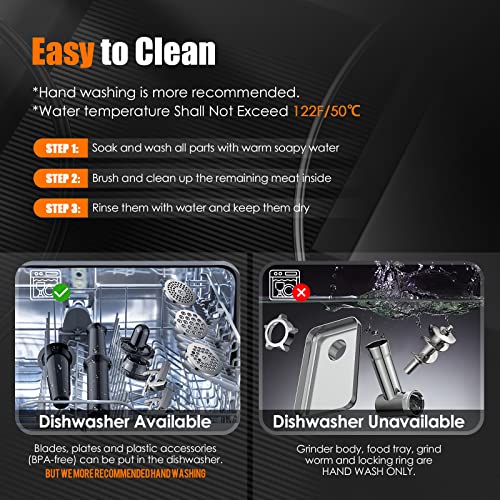 Ollygrin Meat Grinder Electric Stainless Steel, Meat Grinder Electric Sausage Stuffer, Meat Grinder Maker Heavy Duty 2600W Max With 2 Blades, 3 Plates, Sausage Stuffer Tube For Home Kitchen Use