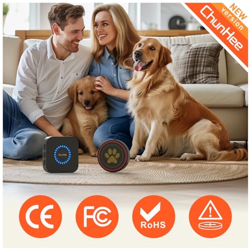 ChunHee Smart Dog Door Bell Wireless Puppy DoorBell for Potty Training, Dog Bells to Go Outside, Bell for Dogs to Ring to Go Potty Adjustable (0-110dB),1000FT Range, IP65, 55 Melodies [New 2024]