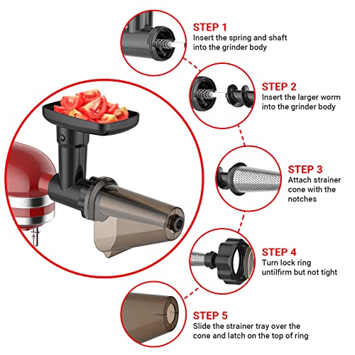 Fruit & Vegetable Strainer Attachment Set for Kitchenaid Stand Mixer, Includes Food Grinder Attachment with Sausage Stuffer Tubes and Juicer Auger, Meat Grinder Attachment for Kitchenaid by InnoMoon