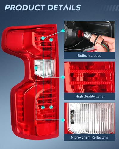 Nilight Taillight Assembly Compatible with 2019 2020 2021 2022 2023 Chevy Silverado 1500 2020-2023 Chevy Silverado 2500HD 3500HD Rear Lamp Replacement OE Style Driver Side